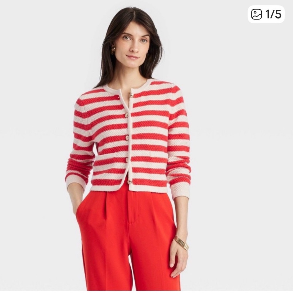 a new day Red and Cream Striped Knit Cardigan